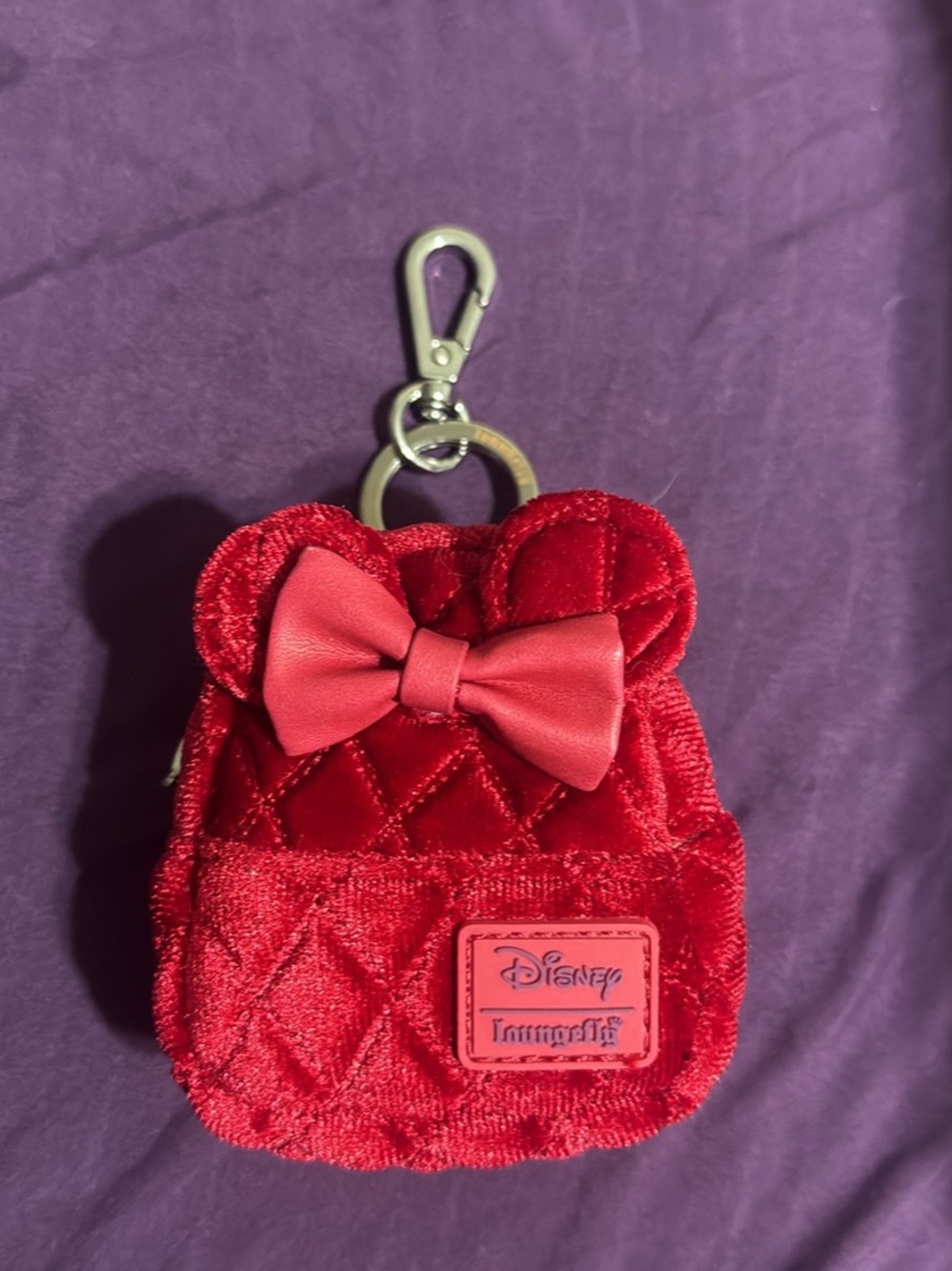 Loungefly Red Minnie Plush Ear Bag Charm with Bow Key Clip